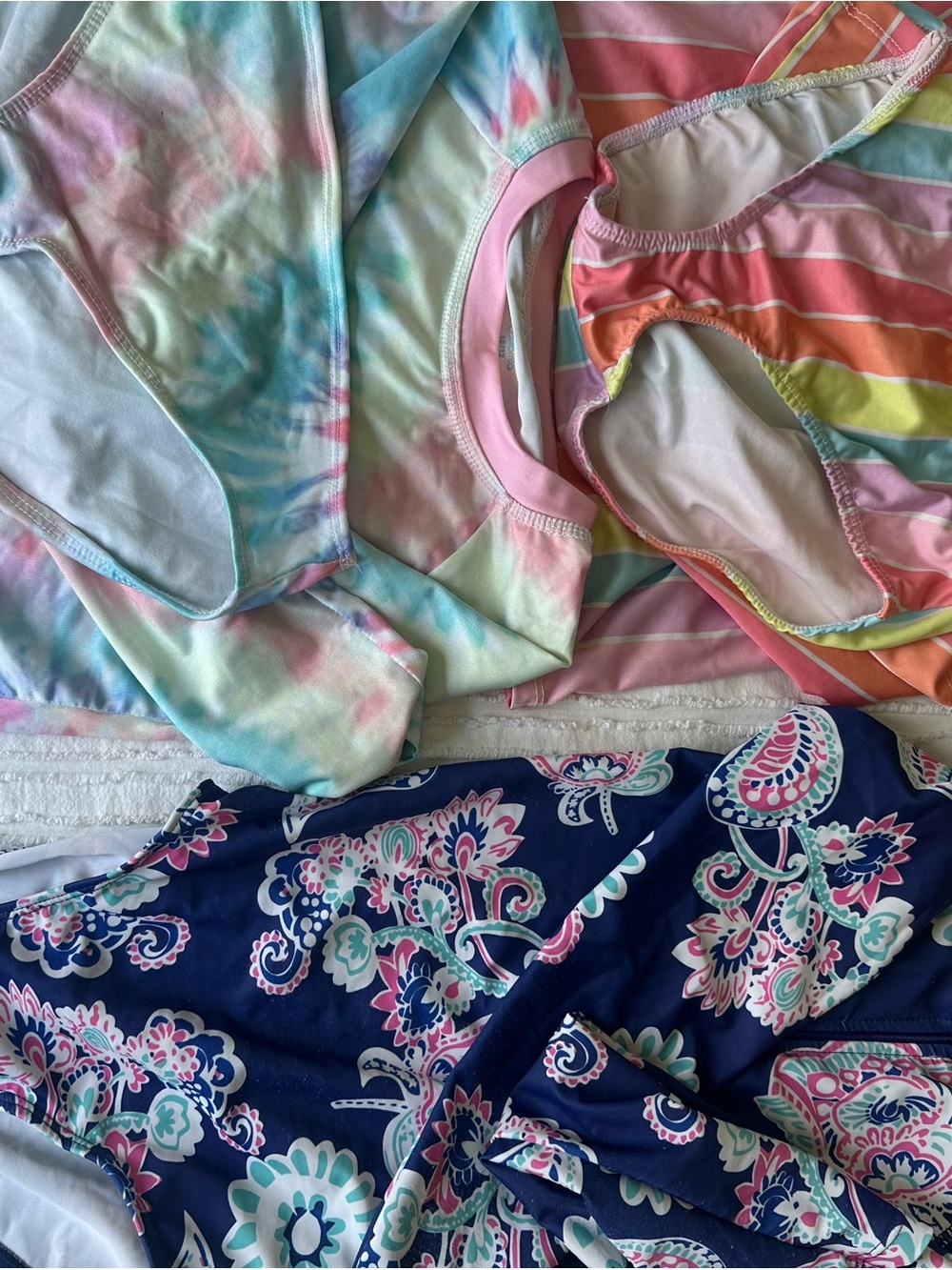 Colorful Girls' Swimwear Bundle - Tie-Dye, Pastel Stripes & Navy Floral